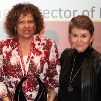 French game designer, Muriel Tramis, and Dean Daley at USC Games Black History Month Lifetime Achievement Award Ceremony. French game designer, Muriel Tramis, and Dean Daley at USC Games Black History Month Lifetime Achievement Award Ceremony.